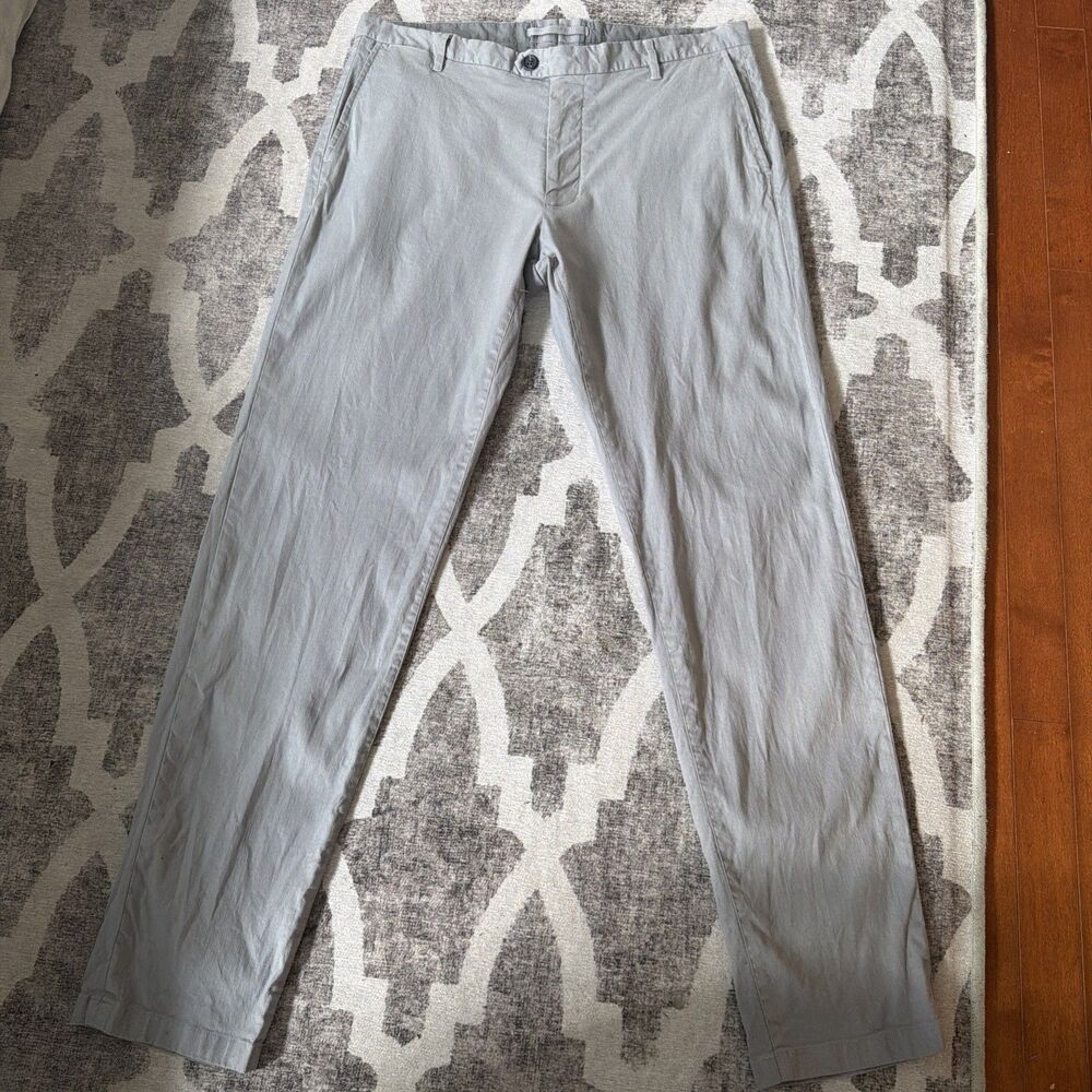 Proper Cloth Bergamo Grey Cotton Linen Stretch Twill Trousers Pants 36x34 Slim